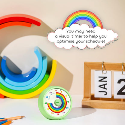 Visual Timer for Kids, 60-Minute Countdown Timer for Classroom Office Kitchen, Desk Timer Kids Time Management Tools with Silent Operation, Pomodoro Time Rainbow Pattern (Pink)