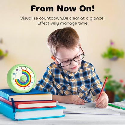 Visual Timer for Kids, 60-Minute Countdown Timer for Classroom Office Kitchen, Desk Timer Kids Time Management Tools with Silent Operation, Pomodoro Time Rainbow Pattern (Pink)