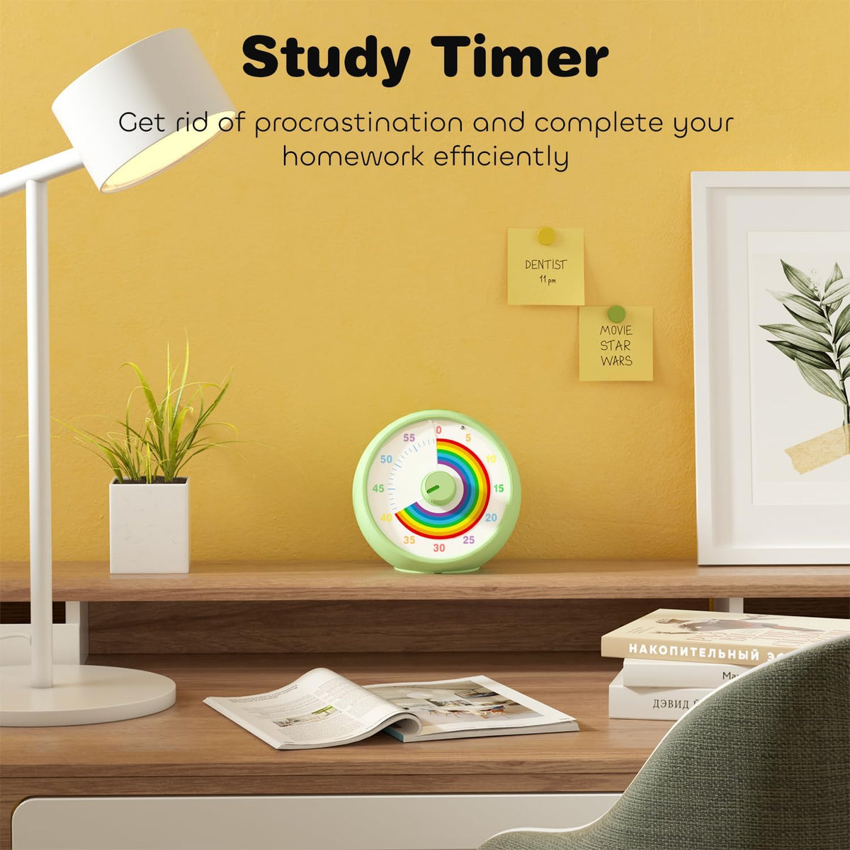 Visual Timer for Kids, 60-Minute Countdown Timer for Classroom Office Kitchen, Desk Timer Kids Time Management Tools with Silent Operation, Pomodoro Time Rainbow Pattern (Pink)