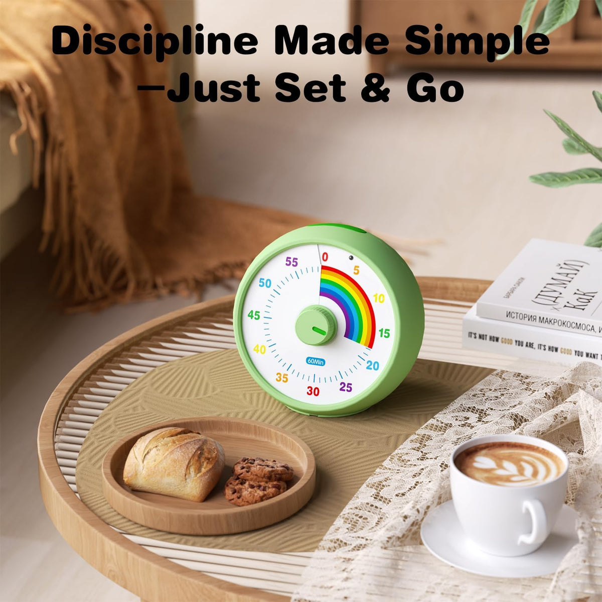 Visual Timer for Kids, 60-Minute Countdown Timer for Classroom Office Kitchen, Desk Timer Kids Time Management Tools with Silent Operation, Pomodoro Time Rainbow Pattern (Pink)