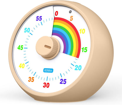 Visual Timer for Kids, 60-Minute Countdown Timer for Classroom Office Kitchen, Desk Timer Kids Time Management Tools with Silent Operation, Pomodoro Time Rainbow Pattern (Pink)