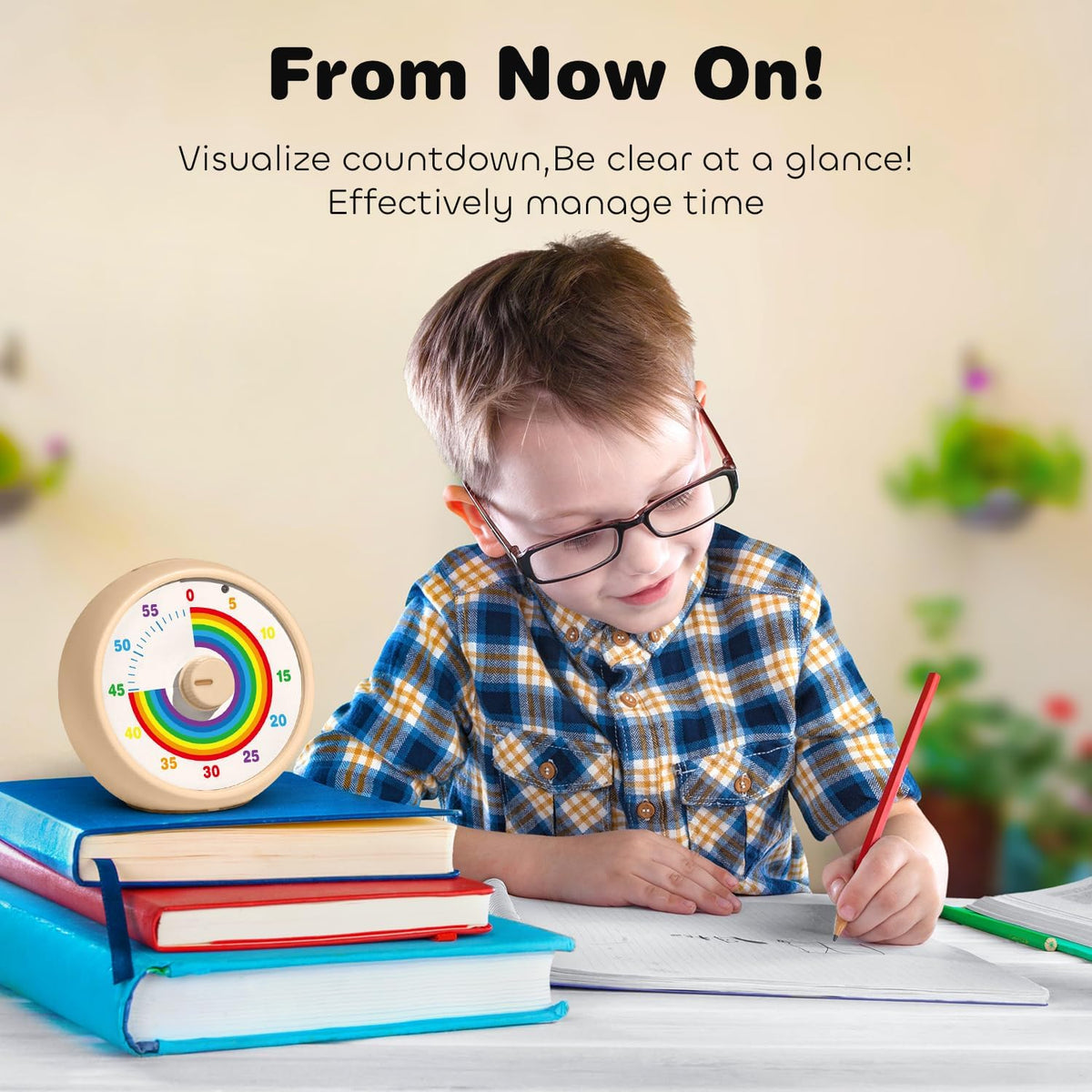 Visual Timer for Kids, 60-Minute Countdown Timer for Classroom Office Kitchen, Desk Timer Kids Time Management Tools with Silent Operation, Pomodoro Time Rainbow Pattern (Pink)