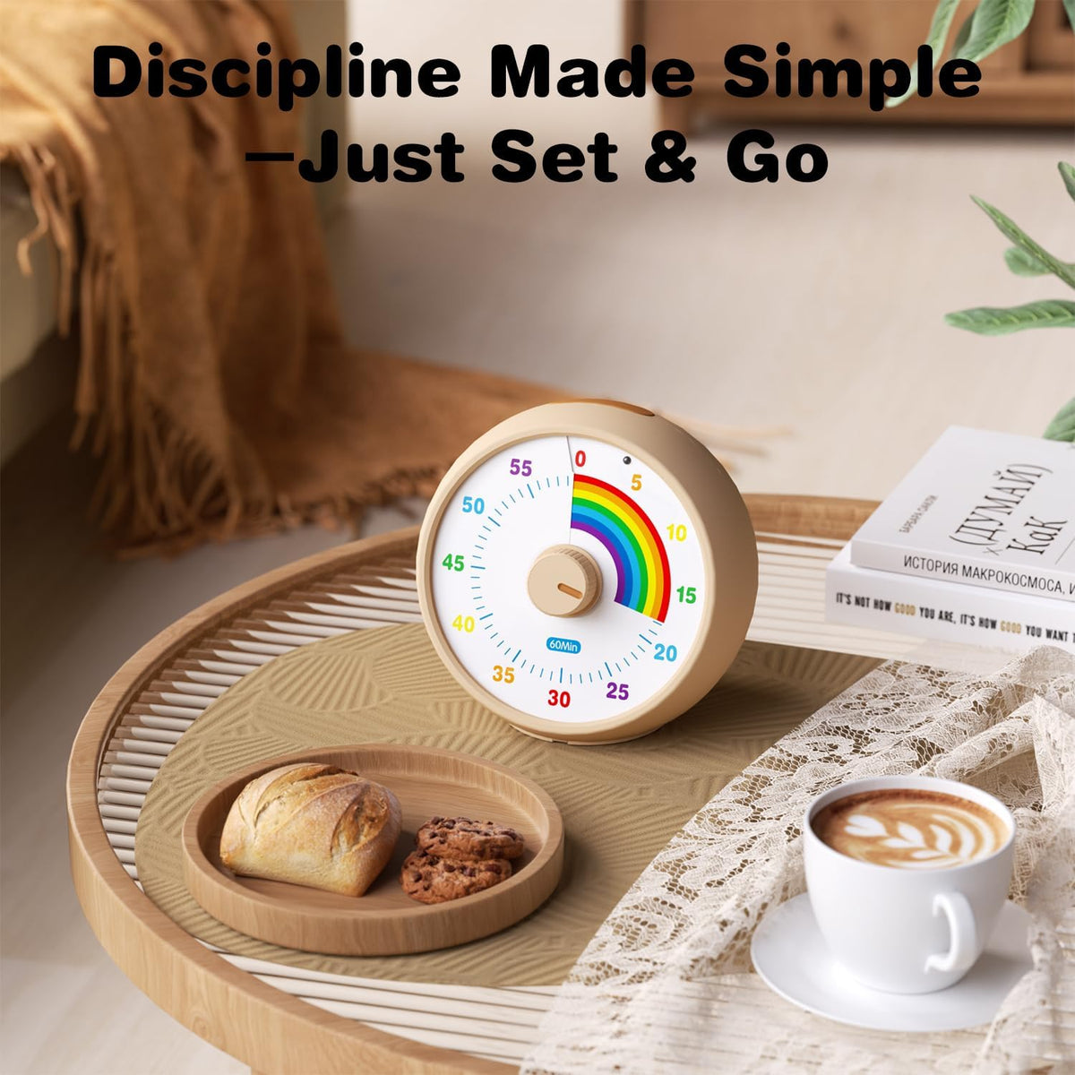 Visual Timer for Kids, 60-Minute Countdown Timer for Classroom Office Kitchen, Desk Timer Kids Time Management Tools with Silent Operation, Pomodoro Time Rainbow Pattern (Pink)