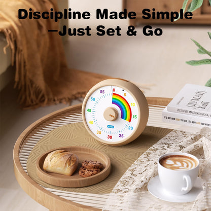 Visual Timer for Kids, 60-Minute Countdown Timer for Classroom Office Kitchen, Desk Timer Kids Time Management Tools with Silent Operation, Pomodoro Time Rainbow Pattern (Pink)