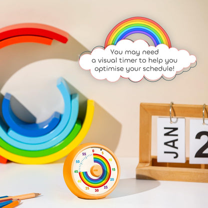 Visual Timer for Kids, 60-Minute Countdown Timer for Classroom Office Kitchen, Desk Timer Kids Time Management Tools with Silent Operation, Pomodoro Time Rainbow Pattern (Pink)