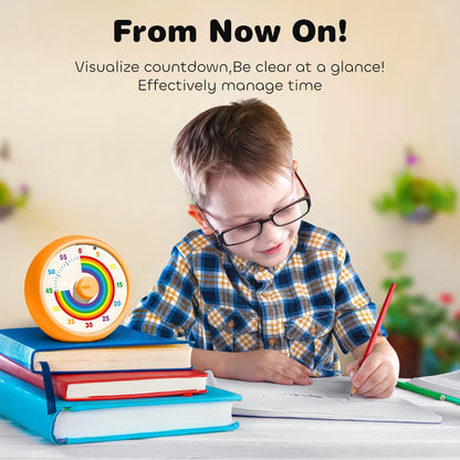Visual Timer for Kids, 60-Minute Countdown Timer for Classroom Office Kitchen, Desk Timer Kids Time Management Tools with Silent Operation, Pomodoro Time Rainbow Pattern (Pink)