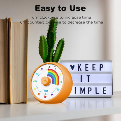 Visual Timer for Kids, 60-Minute Countdown Timer for Classroom Office Kitchen, Desk Timer Kids Time Management Tools with Silent Operation, Pomodoro Time Rainbow Pattern (Pink)