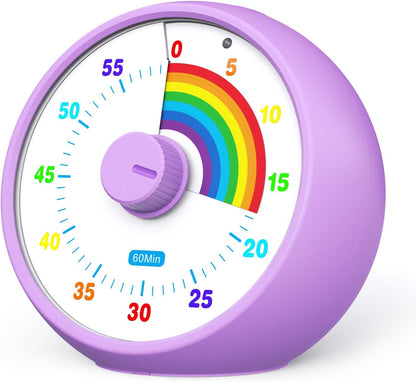 Visual Timer for Kids, 60-Minute Countdown Timer for Classroom Office Kitchen, Desk Timer Kids Time Management Tools with Silent Operation, Pomodoro Time Rainbow Pattern (Pink)