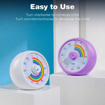 Visual Timer for Kids, 60-Minute Countdown Timer for Classroom Office Kitchen, Desk Timer Kids Time Management Tools with Silent Operation, Pomodoro Time Rainbow Pattern (Pink)
