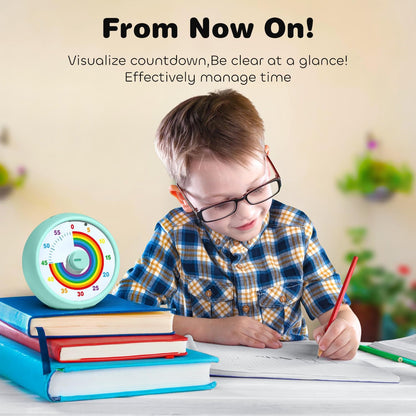 Visual Timer for Kids, 60-Minute Countdown Timer for Classroom Office Kitchen, Desk Timer Kids Time Management Tools with Silent Operation, Pomodoro Time Rainbow Pattern (Pink)