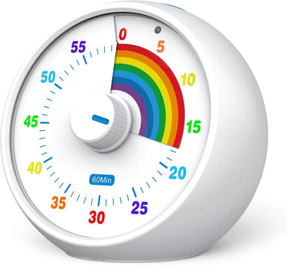 Visual Timer for Kids, 60-Minute Countdown Timer for Classroom Office Kitchen, Desk Timer Kids Time Management Tools with Silent Operation, Pomodoro Time Rainbow Pattern (Pink)