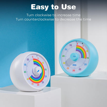Visual Timer for Kids, 60-Minute Countdown Timer for Classroom Office Kitchen, Desk Timer Kids Time Management Tools with Silent Operation, Pomodoro Time Rainbow Pattern (Pink)