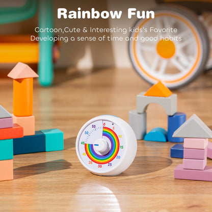 Visual Timer for Kids, 60-Minute Countdown Timer for Classroom Office Kitchen, Desk Timer Kids Time Management Tools with Silent Operation, Pomodoro Time Rainbow Pattern (Pink)