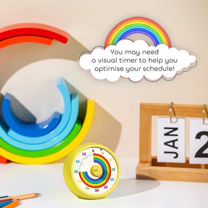 Visual Timer for Kids, 60-Minute Countdown Timer for Classroom Office Kitchen, Desk Timer Kids Time Management Tools with Silent Operation, Pomodoro Time Rainbow Pattern (Pink)