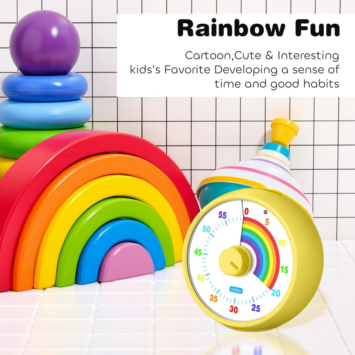 Visual Timer for Kids, 60-Minute Countdown Timer for Classroom Office Kitchen, Desk Timer Kids Time Management Tools with Silent Operation, Pomodoro Time Rainbow Pattern (Pink)