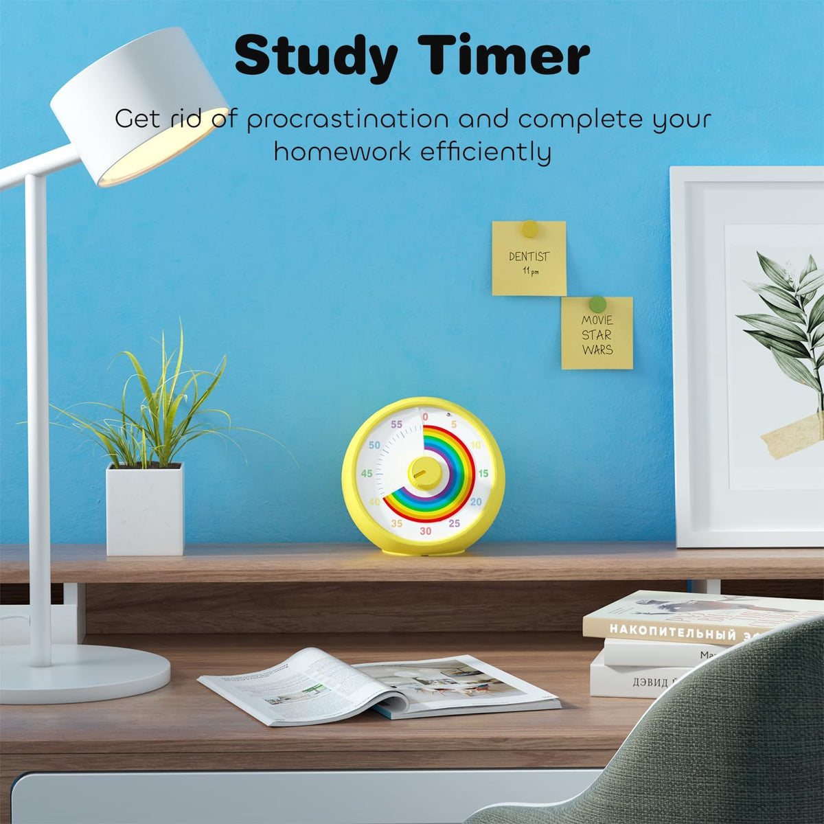 Visual Timer for Kids, 60-Minute Countdown Timer for Classroom Office Kitchen, Desk Timer Kids Time Management Tools with Silent Operation, Pomodoro Time Rainbow Pattern (Pink)