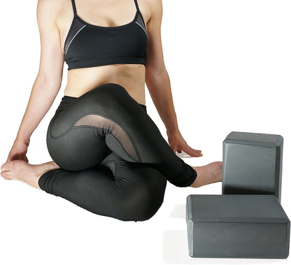 Yoga Blocks and Strap Set - Foam Bricks 9x6x4 and 8FT Yoga Belt Metal D-Ring - High Density Premium Quality