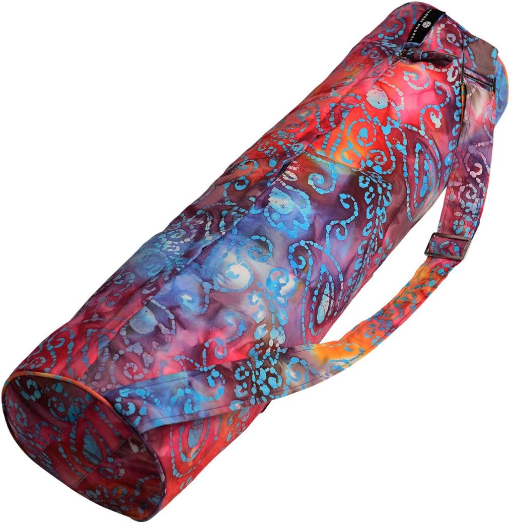 Batik Yoga Mat Bag - beautiful pattern, durable 100% cotton, full lining, adjustable strap, 2 extra zipper pockets
