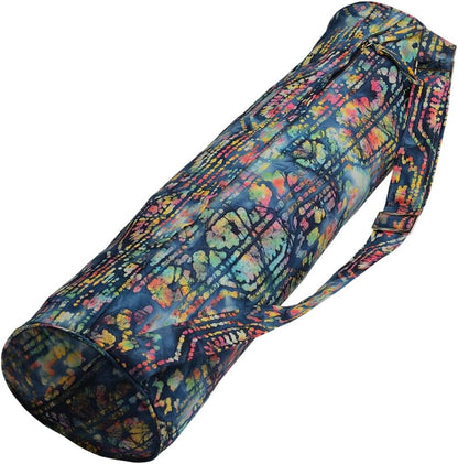 Batik Yoga Mat Bag - beautiful pattern, durable 100% cotton, full lining, adjustable strap, 2 extra zipper pockets