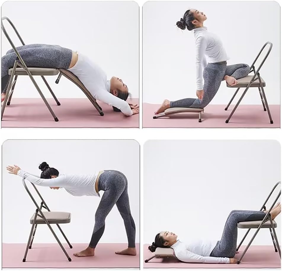 Metal Yoga Chair,Iyengar Auxiliary Chair,Folding and Portable Reinforced Yoga Chair,Backless Chair Yoga Chair Prop Balance Training,Brown