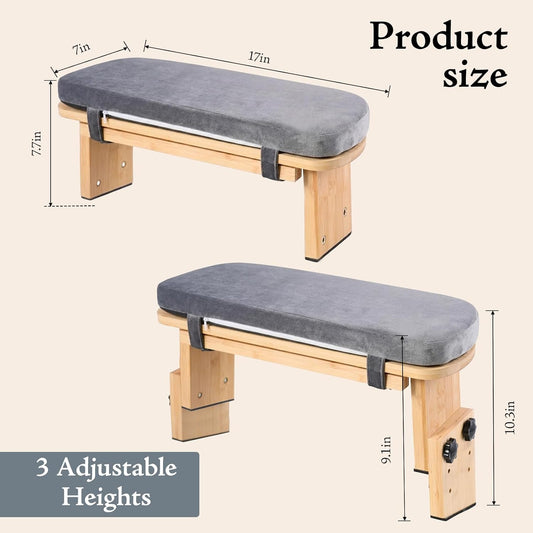 Adjustable Height Meditation Bench with Velvet Cushion