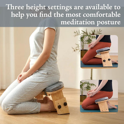 Adjustable Height Meditation Bench with Velvet Cushion