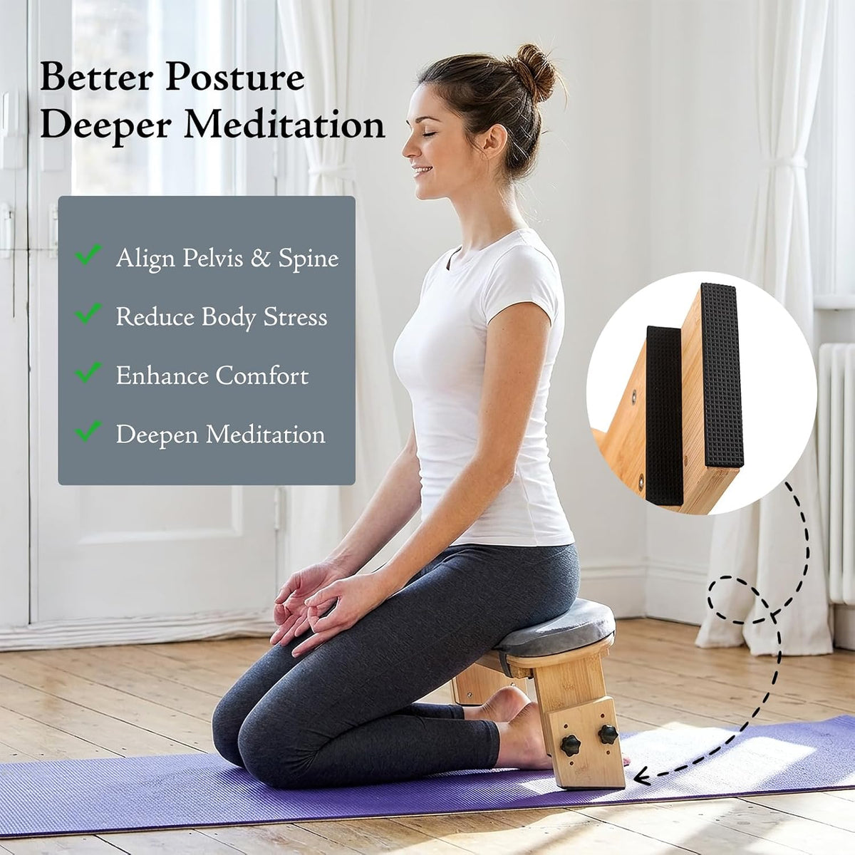 Adjustable Height Meditation Bench with Velvet Cushion