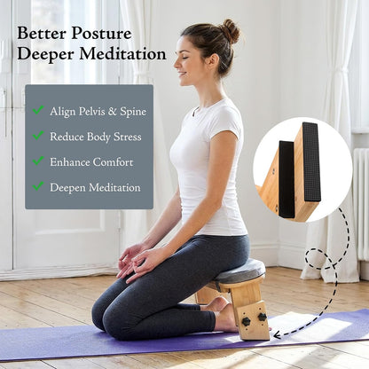 Adjustable Height Meditation Bench with Velvet Cushion