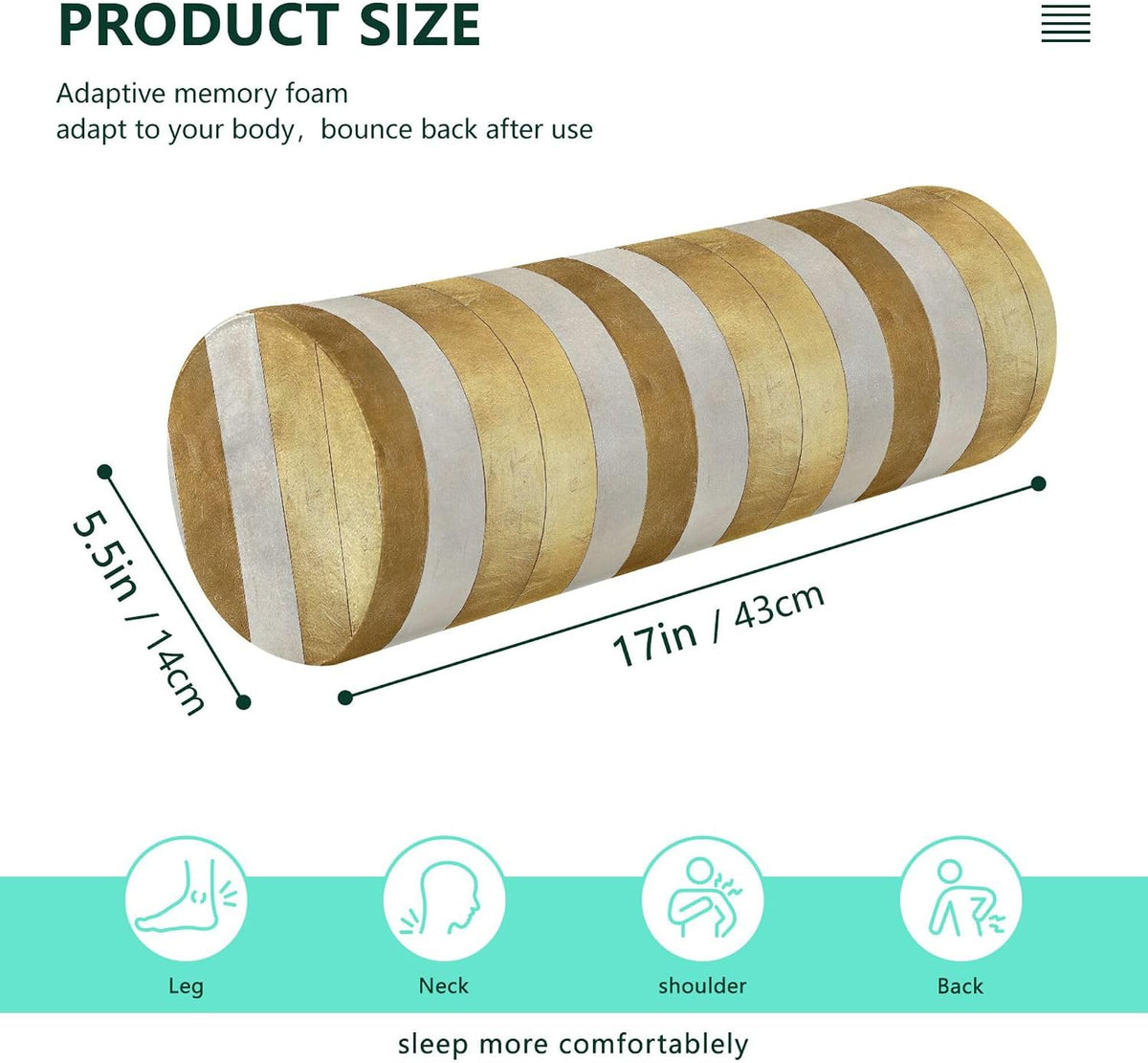 Yoga Bolster Pillow Round Neck Roll Pillow Bed Round Pillow for Baby Cylinder Decorative Pillow Bolster Pillow Covers with Zipper Gold Stripe