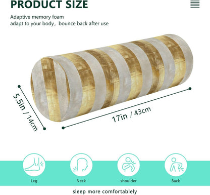 Yoga Bolster Pillow Round Neck Roll Pillow Bed Round Pillow for Baby Cylinder Decorative Pillow Bolster Pillow Covers with Zipper Gold Stripe