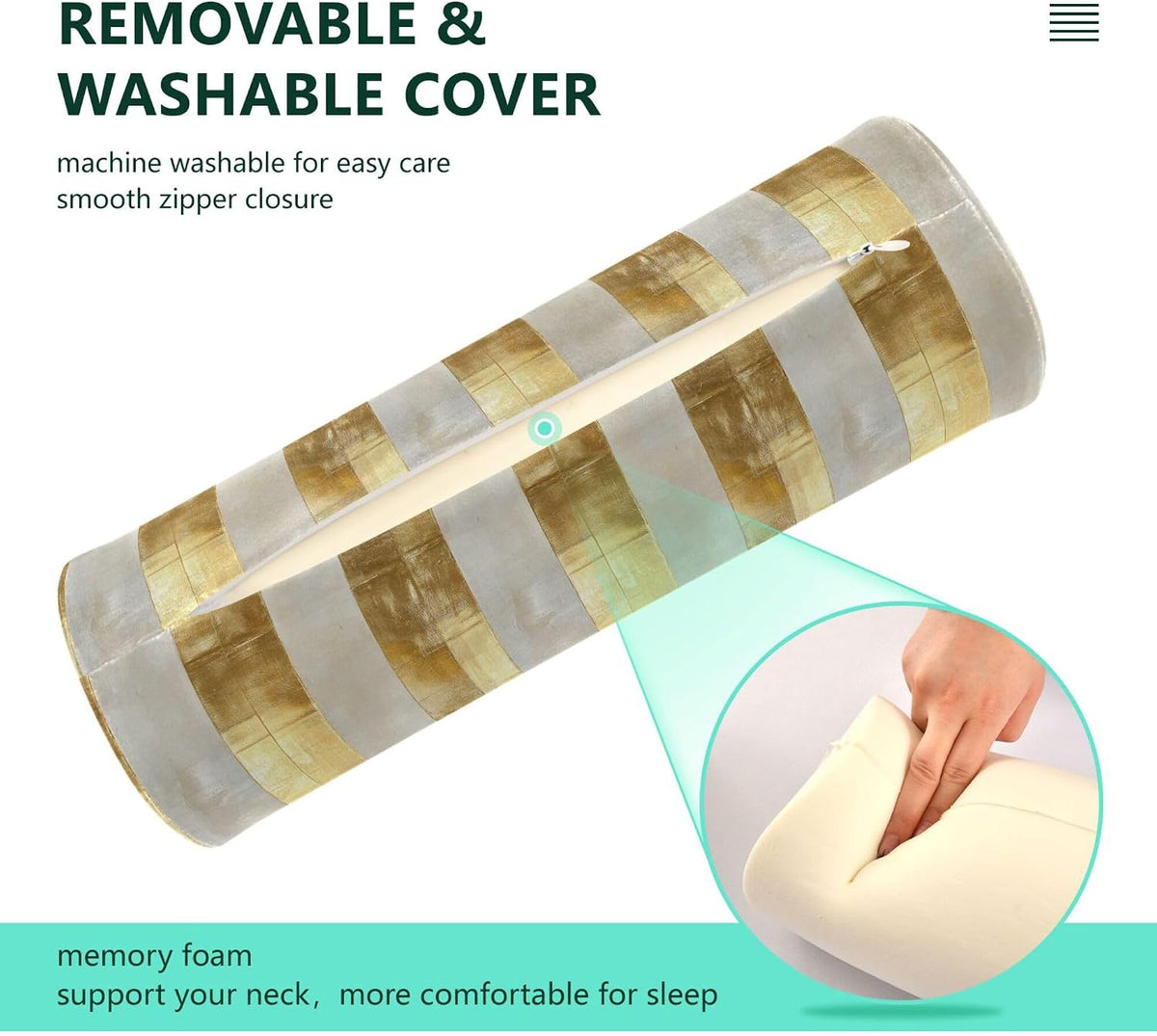Yoga Bolster Pillow Round Neck Roll Pillow Bed Round Pillow for Baby Cylinder Decorative Pillow Bolster Pillow Covers with Zipper Gold Stripe