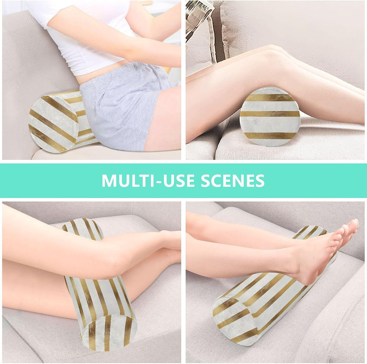 Yoga Bolster Pillow Round Neck Roll Pillow Bed Round Pillow for Baby Cylinder Decorative Pillow Bolster Pillow Covers with Zipper Gold Stripe