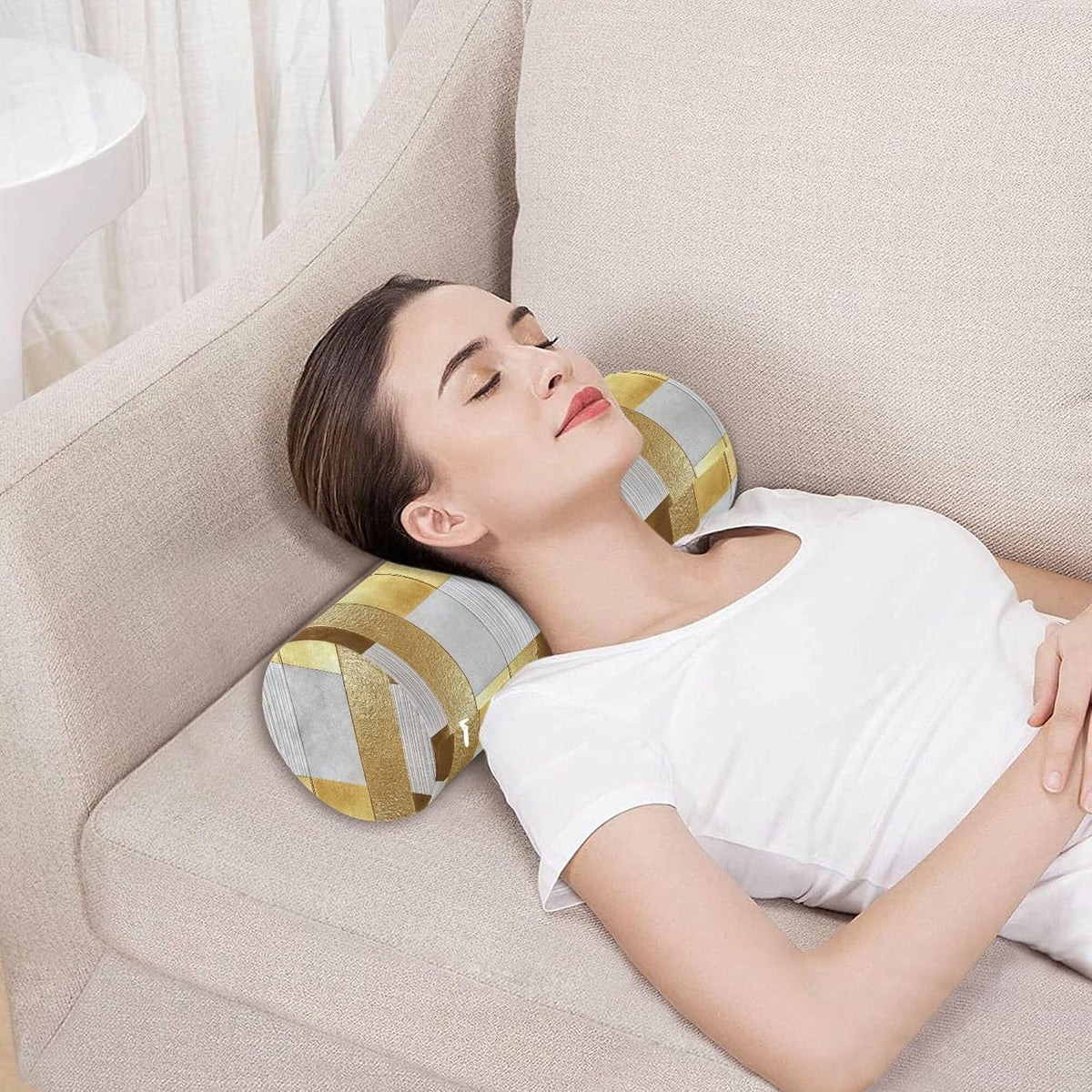 Yoga Bolster Pillow Round Neck Roll Pillow Bed Round Pillow for Baby Cylinder Decorative Pillow Bolster Pillow Covers with Zipper Gold Stripe