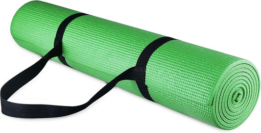 All Purpose 1/4-Inch High Density Anti-Tear Exercise Yoga Mat with Carrying Strap with Optional Yoga Blocks, Multiple Colors
