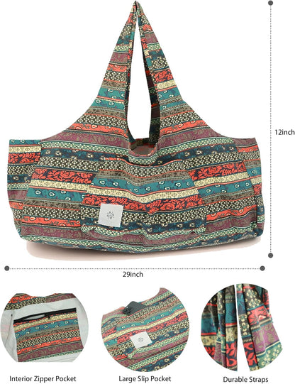 Boho-Style Extra Large Multi-Functional Yoga Mat Tote Bag, Durable and Versatile Carry-All for Yoga Essentials