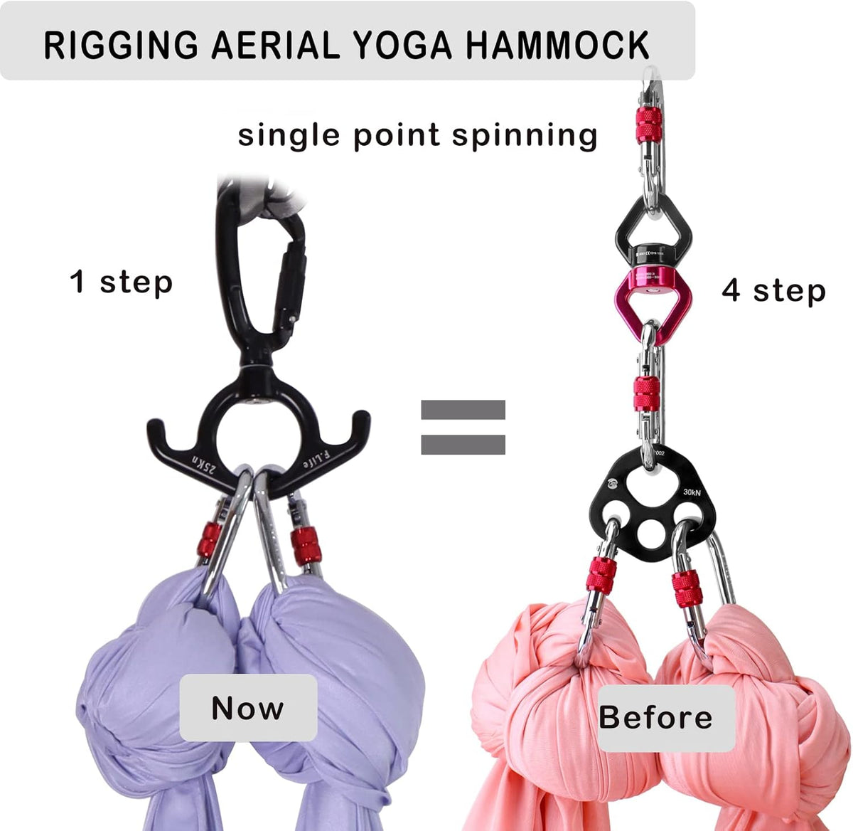 Aerial Silks Hardware or Single Point Yoga Hammock Rigging Aluminum Swivel D Auto Locking Carabiner Rated 25KN Low Ceilings
