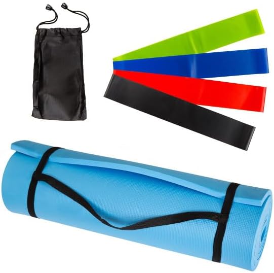 Yoga Mat Set - 4-Pack of Resistance Bands for Working Out with 1/2-Inch Workout Mat - Home Gym Starter Kit - Exercise Equipment (Green)