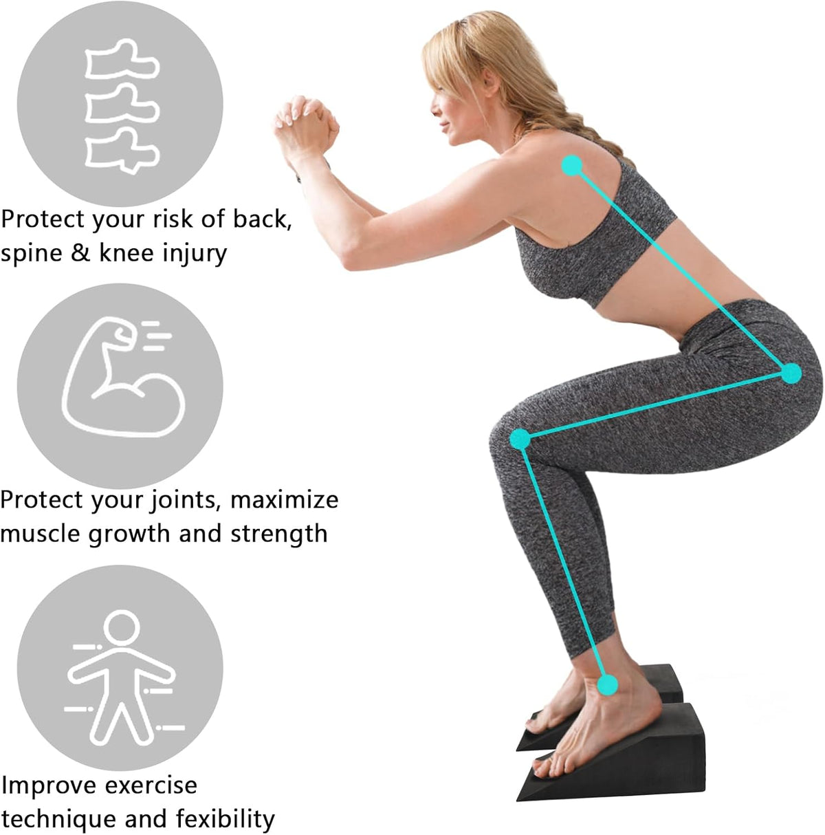 2 Pcs Yoga Foam Squat Wedge Blocks, Professional Squat Ramp for Heel Elevated Squat, Lightweight Calf Stretcher Slant Board for Fitness, Squat, Push Up, Weightlifting