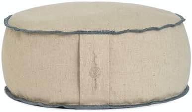 Round Organic Meditation Cushion Zafu - Buckwheat Meditation Pillow for Yoga and Mindfulness - Adjustable Height - Floor Cushion - GOTS Certified Cotton Washable Cover - 13x7 - dune