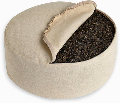 Round Organic Meditation Cushion Zafu - Buckwheat Meditation Pillow for Yoga and Mindfulness - Adjustable Height - Floor Cushion - GOTS Certified Cotton Washable Cover - 13x7 - dune