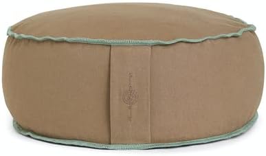 Round Organic Meditation Cushion Zafu - Buckwheat Meditation Pillow for Yoga and Mindfulness - Adjustable Height - Floor Cushion - GOTS Certified Cotton Washable Cover - 13x7 - dune