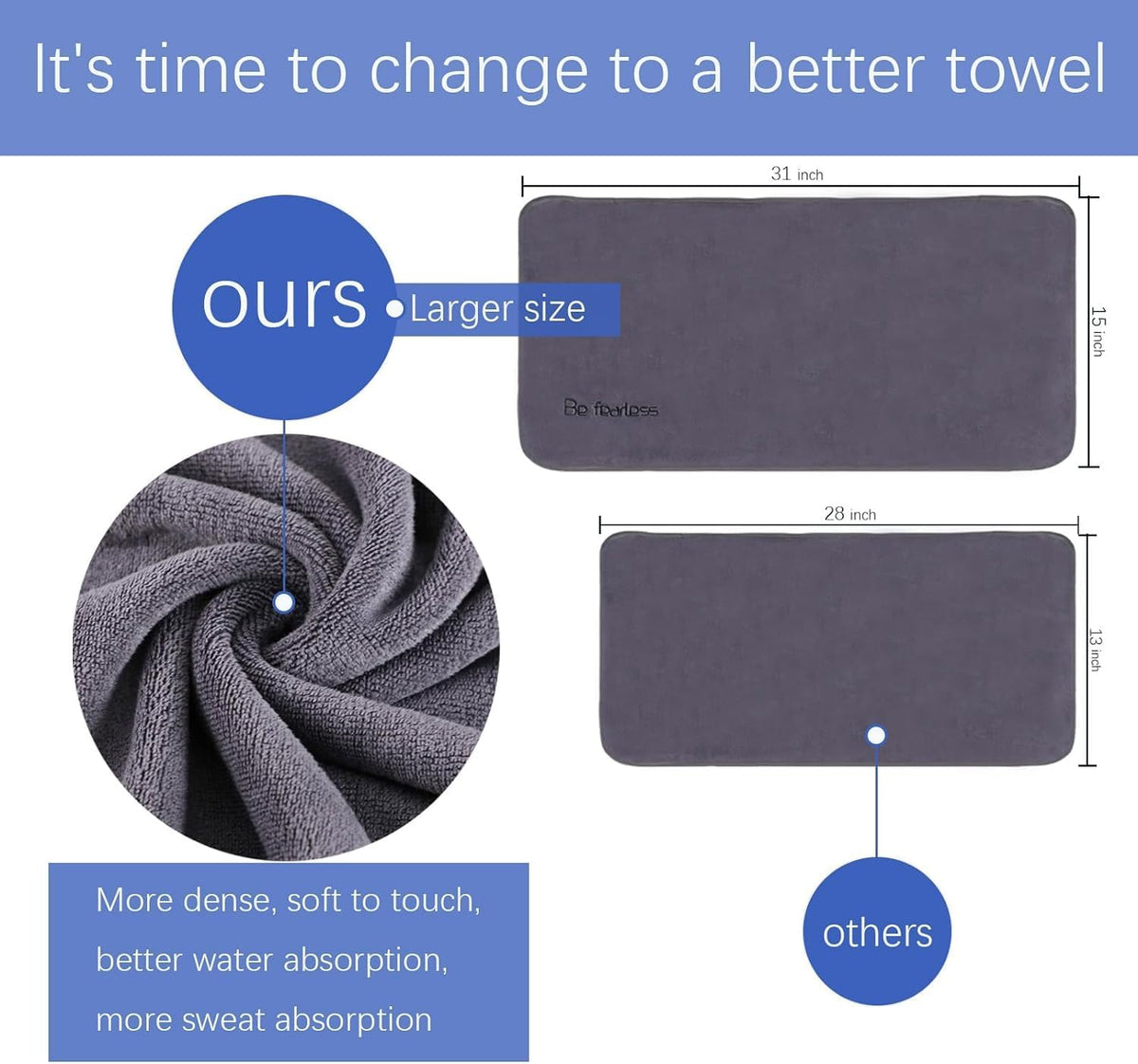 Microfiber Gym Towels Bigger Size Super Soft for Exercise Fitness, Sports