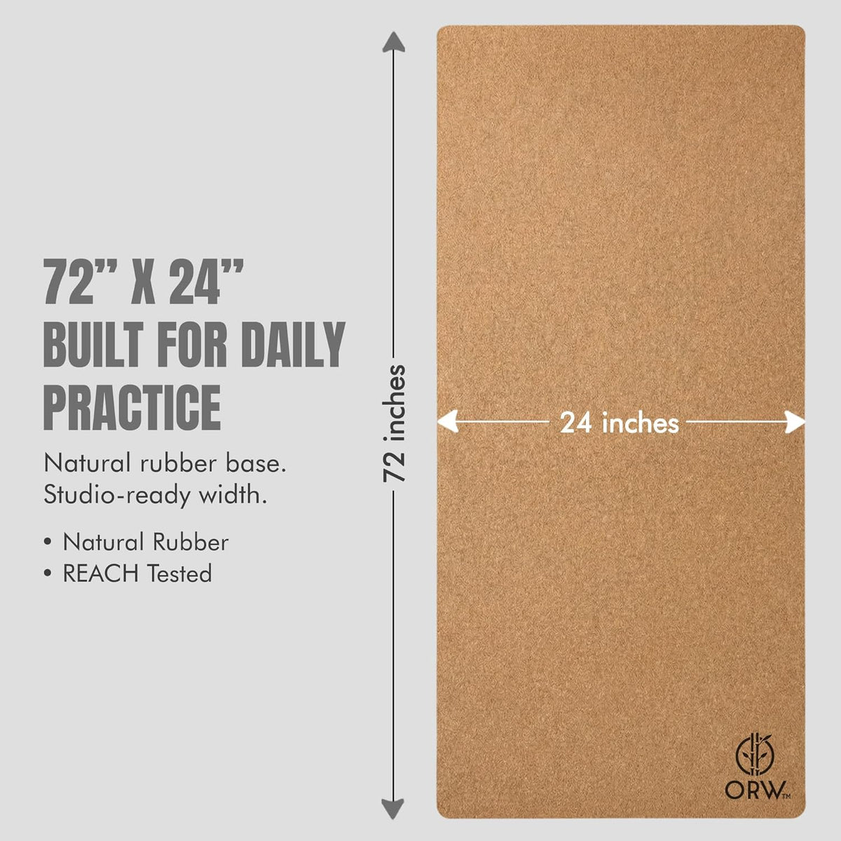 Premium Cork Yoga Mat, Non Slip Natural Rubber, Yoga, Paper Packaging, 72”x24”