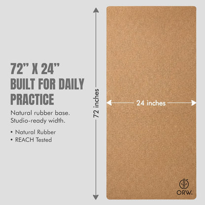 Premium Cork Yoga Mat, Non Slip Natural Rubber, Yoga, Paper Packaging, 72”x24”