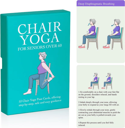 Oversized Chair Yoga Cards for Seniors – 53 Step-by-Step Tai Chi Chair Deck, Large Print Exercise Cards for Elderly, Ideal Get Well Gift for Grandma & Grandpa