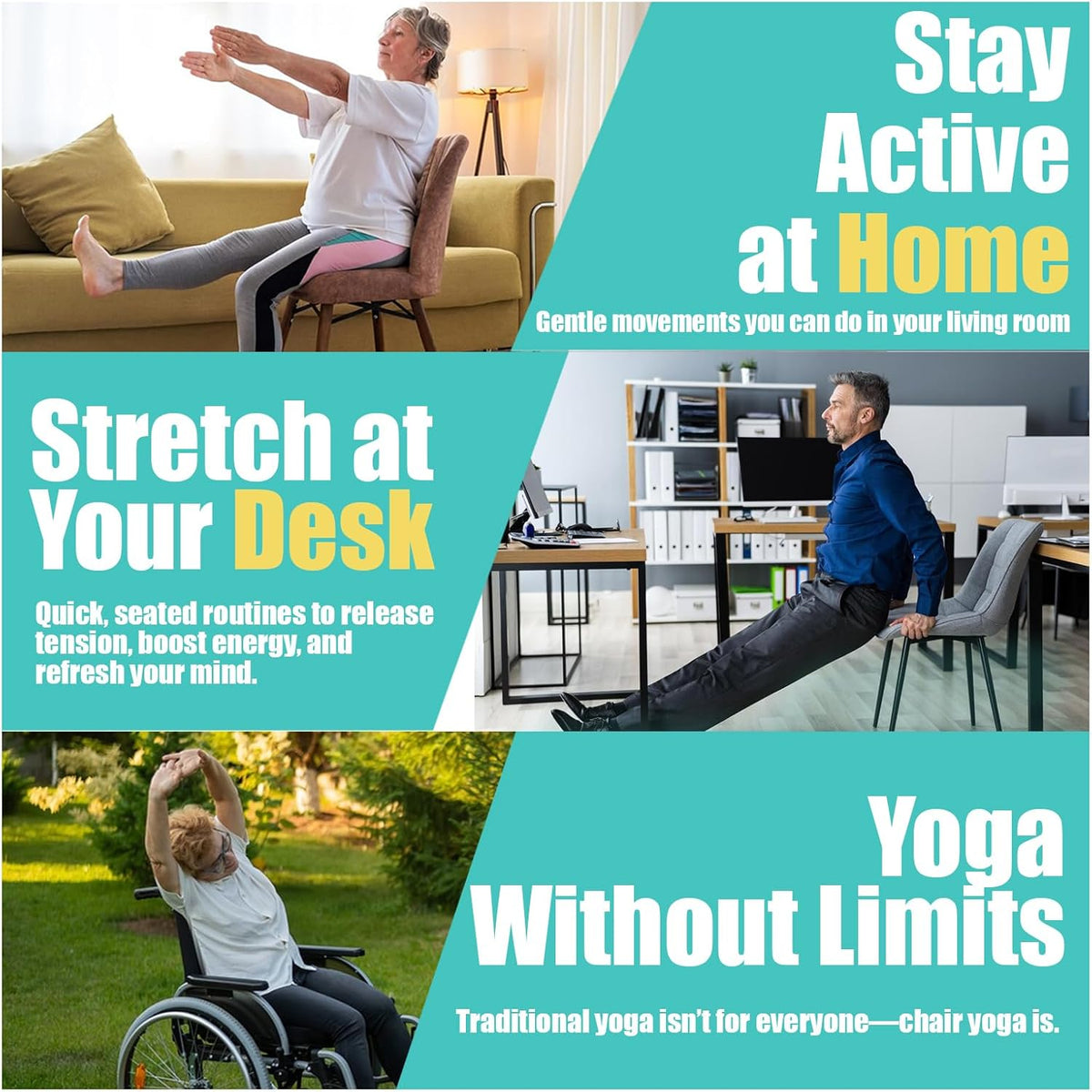 Oversized Chair Yoga Cards for Seniors – 53 Step-by-Step Tai Chi Chair Deck, Large Print Exercise Cards for Elderly, Ideal Get Well Gift for Grandma & Grandpa