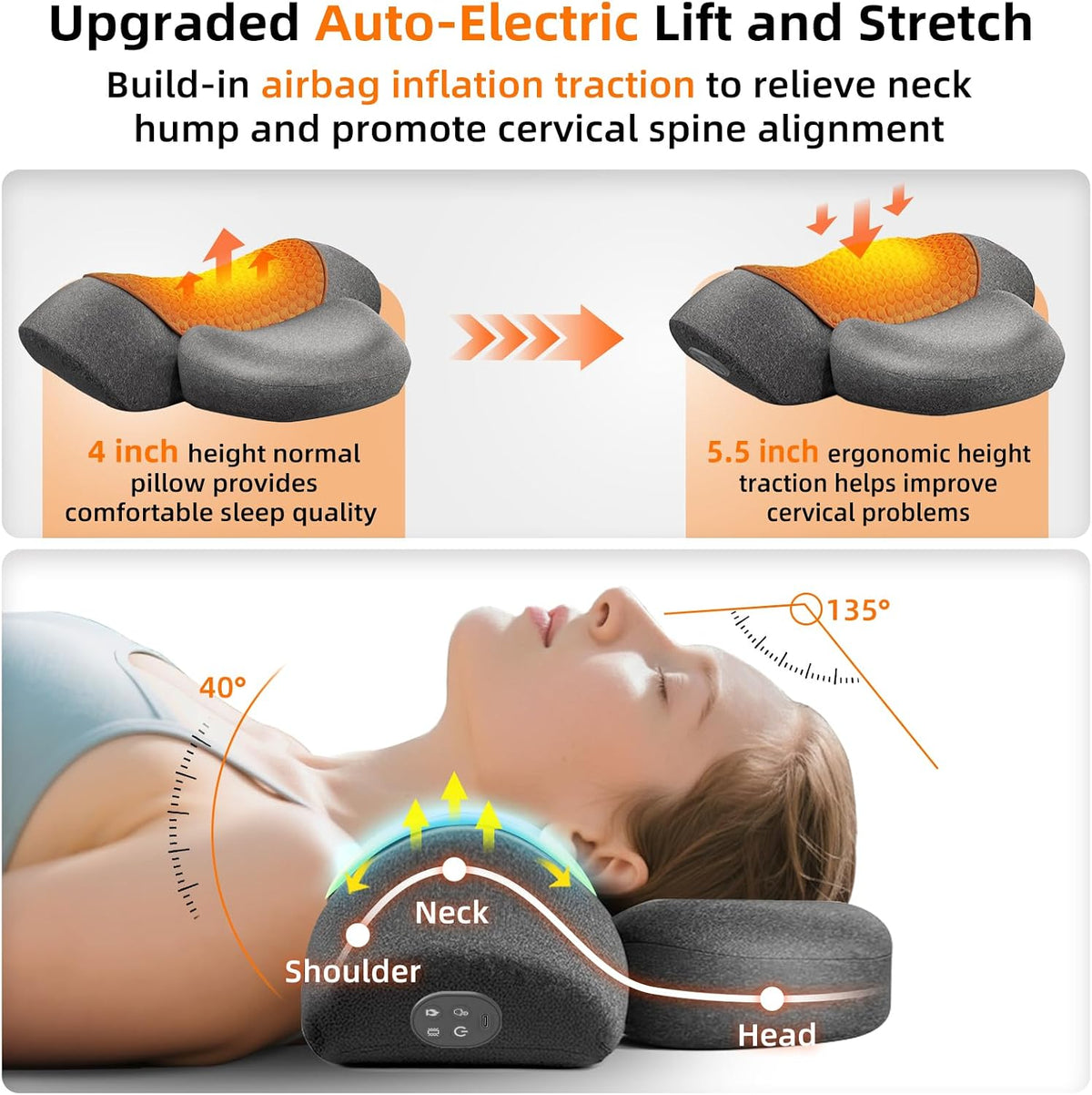 Upalled Cordless Heated Neck Massager Pillow for Pain Relief Deep Tissue