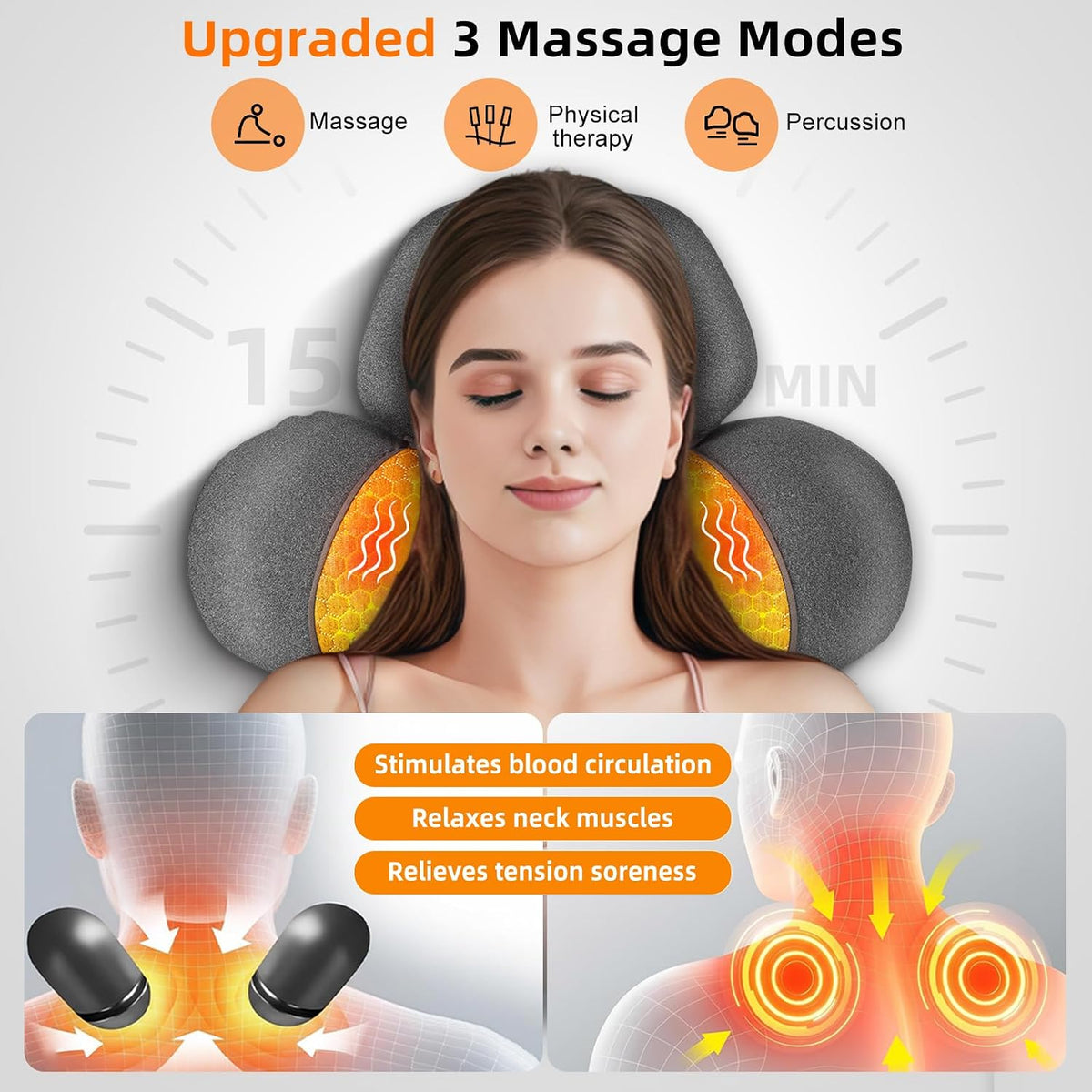 Upalled Cordless Heated Neck Massager Pillow for Pain Relief Deep Tissue