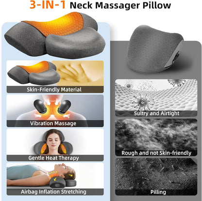 Upalled Cordless Heated Neck Massager Pillow for Pain Relief Deep Tissue