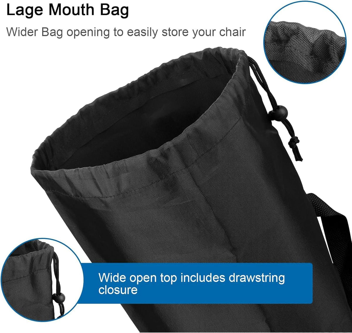 2PCS Black Long Drawstring Oxford Polyester Organiser Bag 32x9.5inch Camping Chair Replacement Travel Tent Storage Carrying Sports Gear Large Bag